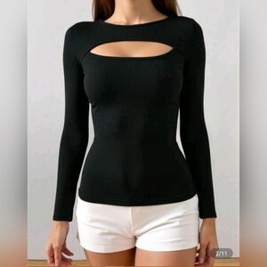 SHEIN CURVE Women's Sexy Slim Fit Solid Color Crop Top Long Sleeve High Neck